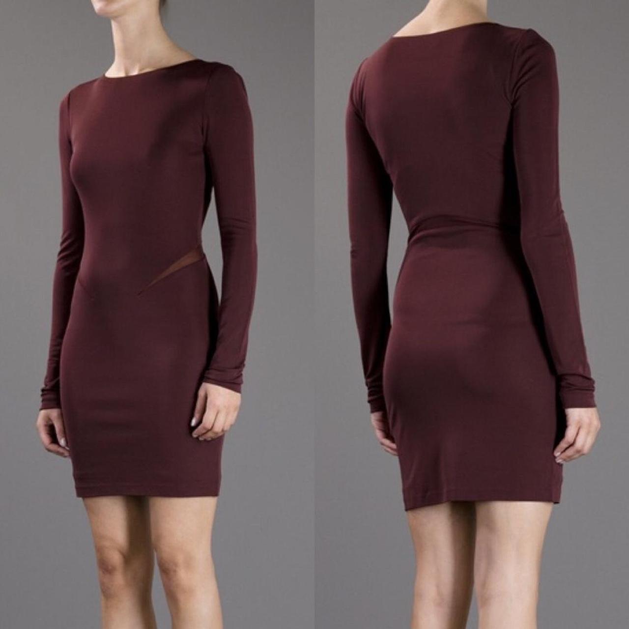 【関税込み】t by alexander wang MESH DRESS T by Alexander Wang burgundy mesh inset fitted knit | Depop