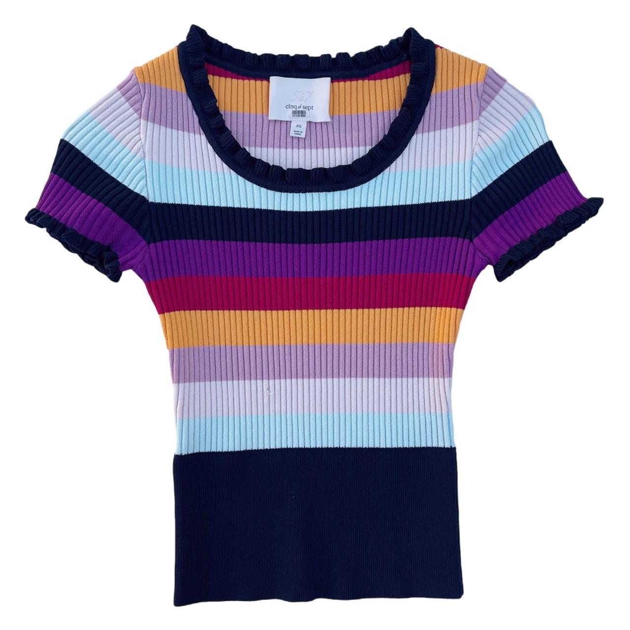 CINQ À SEPT Nicolette Stripe Ribbed top Top In Rainbow