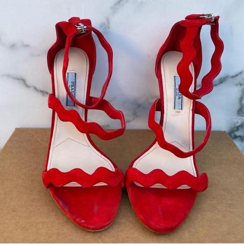 100 authentic Prada red suede triple strap wavy Depop