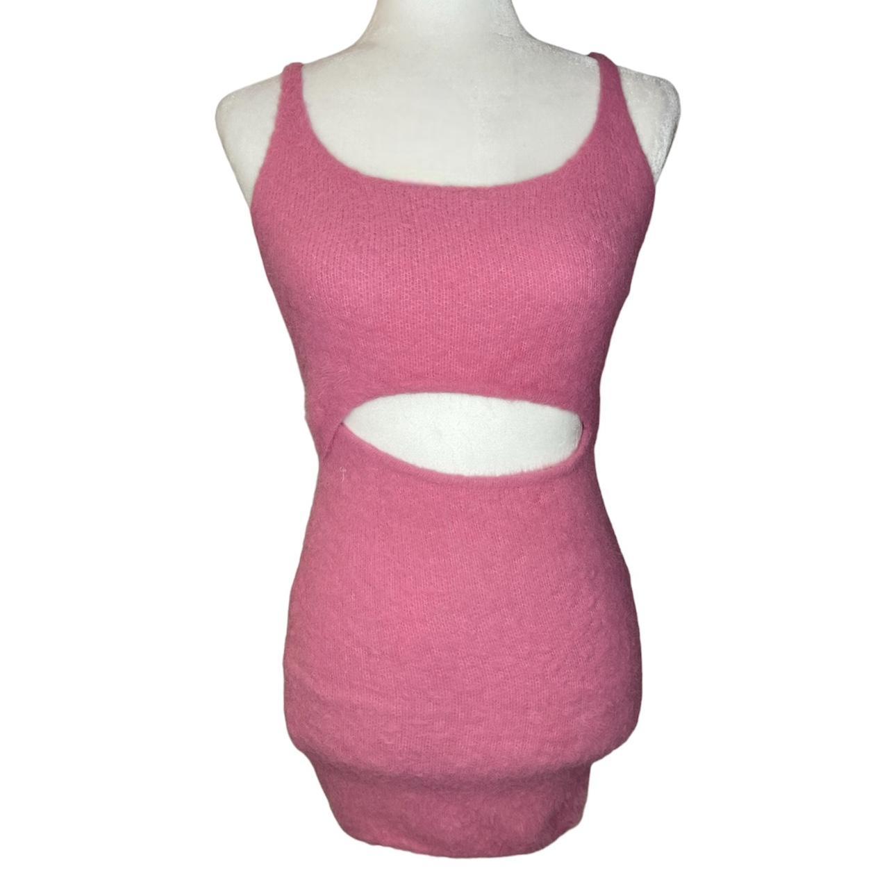 Fluffy Pink Bodycon Dress Size small Measurements... Depop