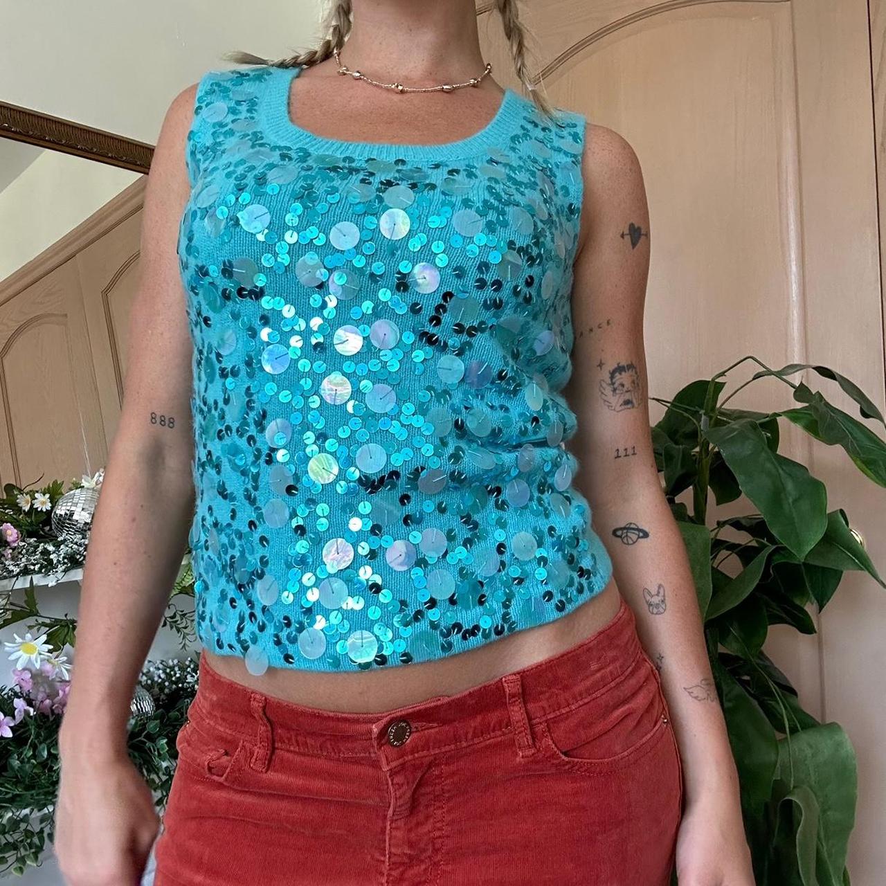 Blue sequin hotsell tank top