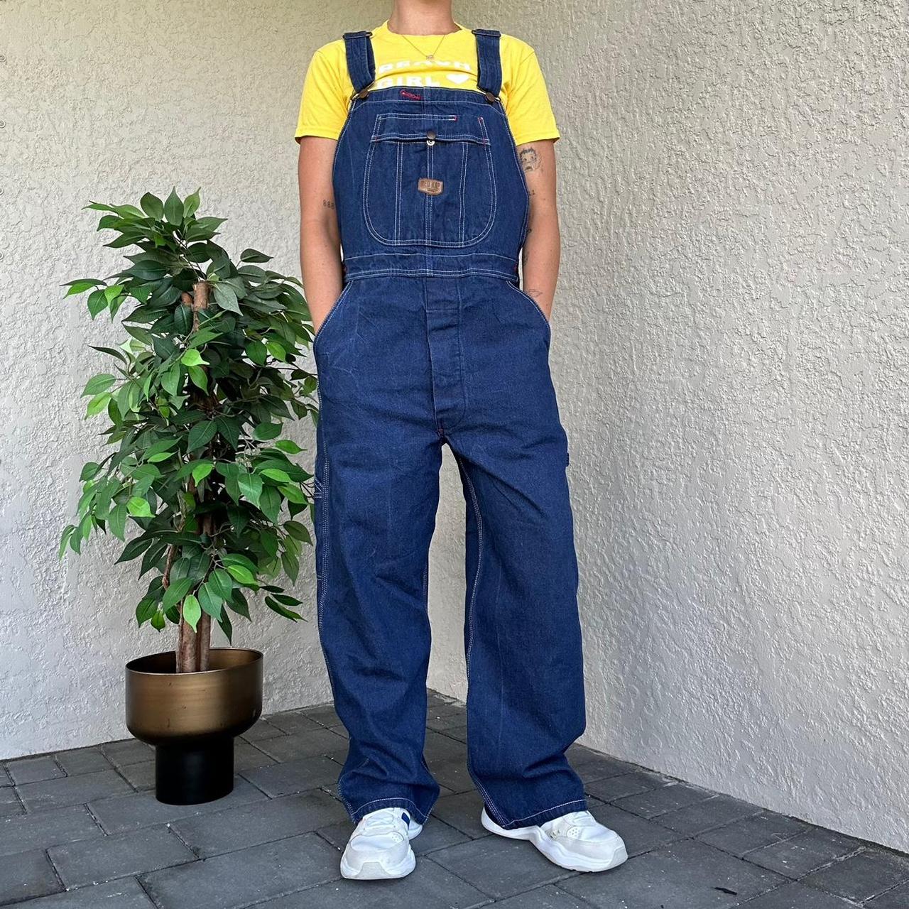 Dark wash 90s overalls Brand: Red kap Size large/... - Depop