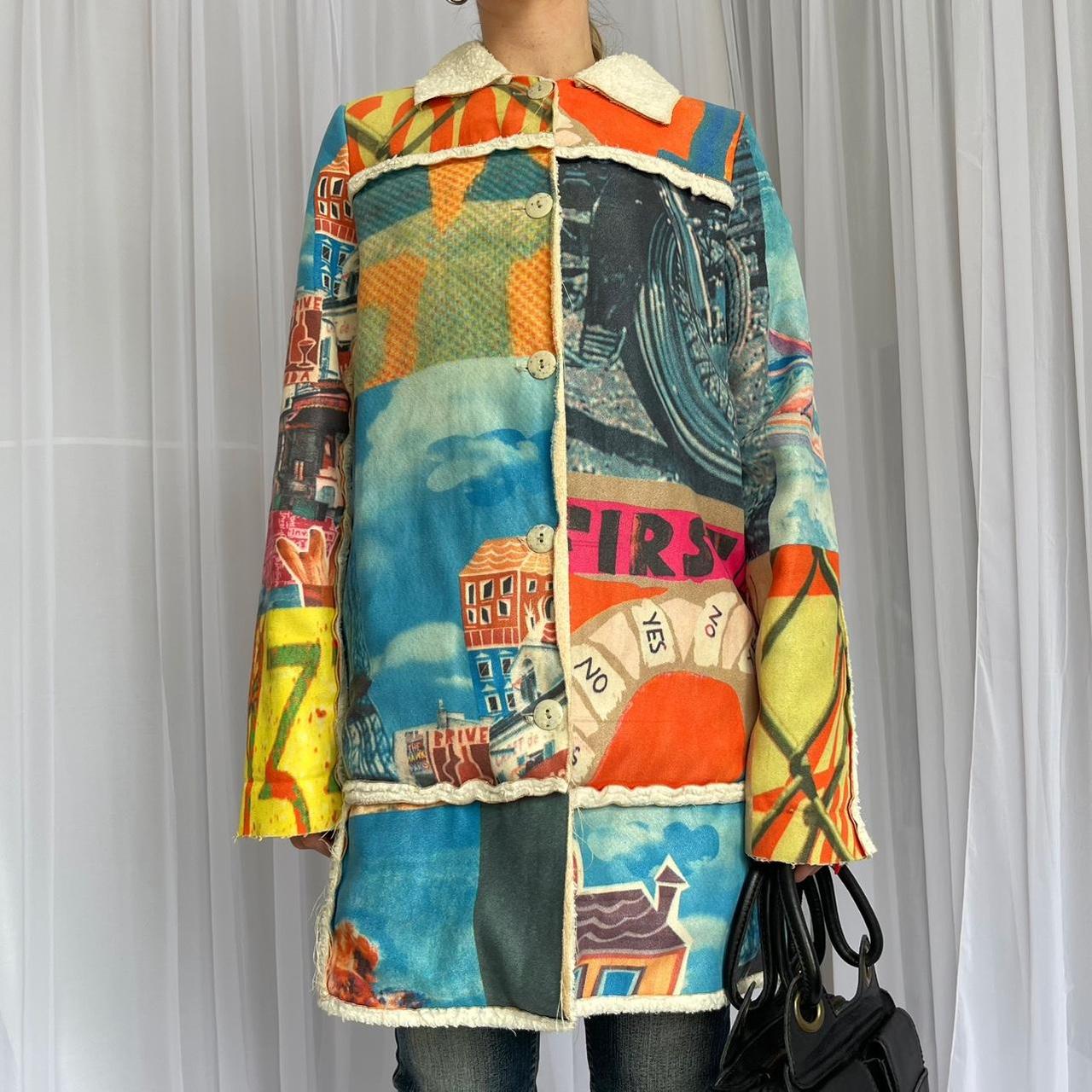 custo barcelona multi coloured patchwork coat