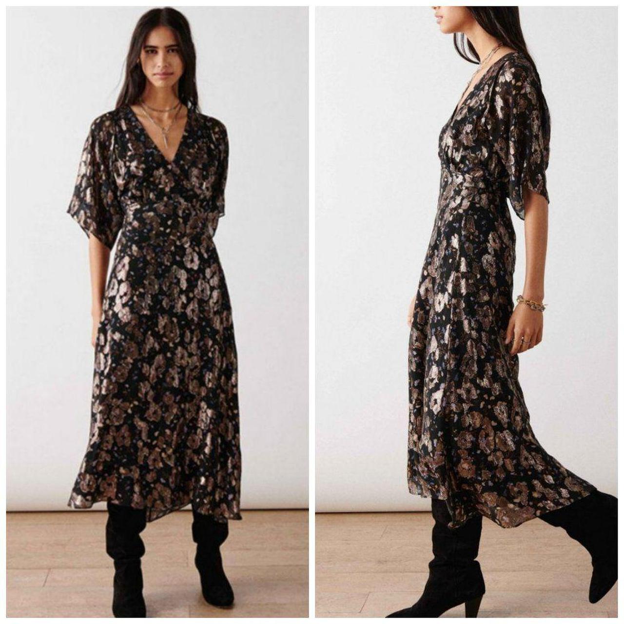 ba&sh Rouge Metallic Print Midi Dress