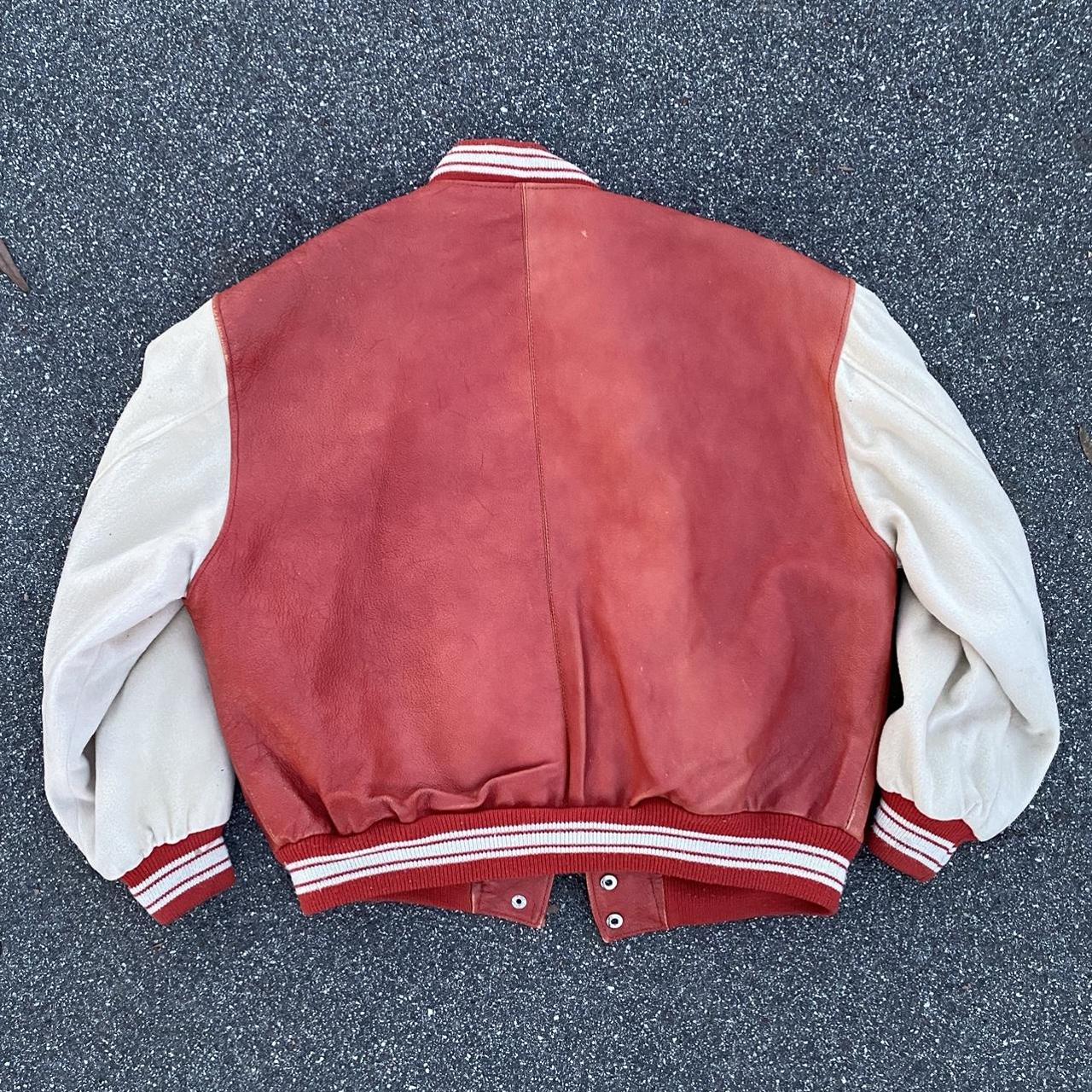 LA Studio Red Leather Varsity Jacket Size... Depop
