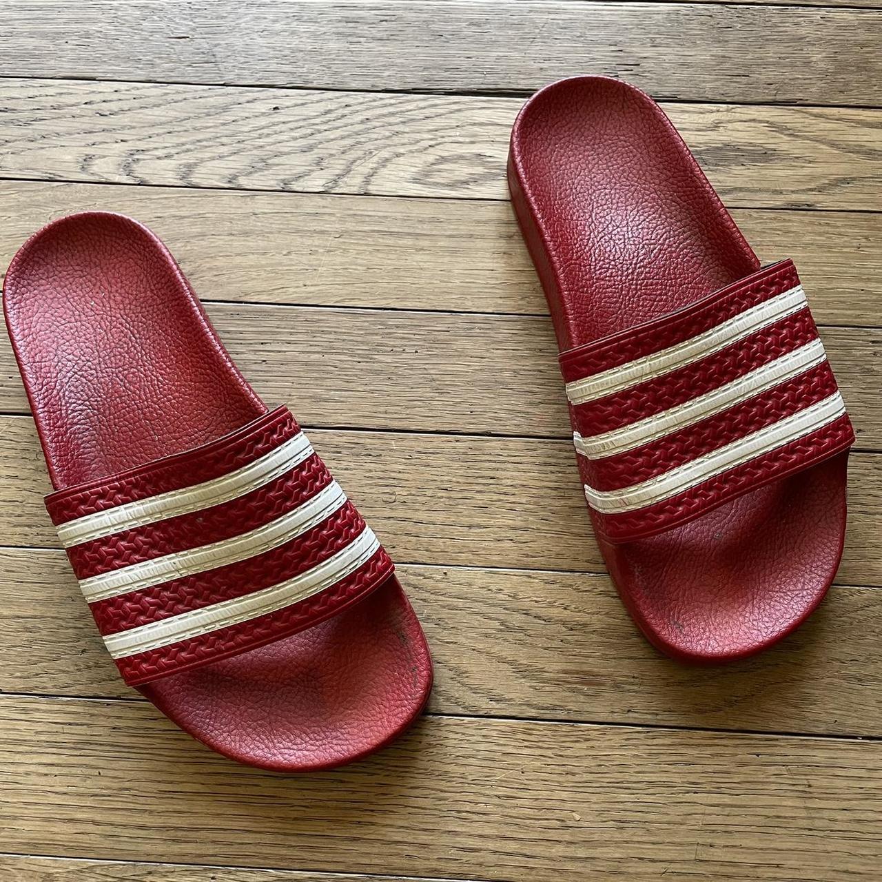 ADIDAS ORIGINAL ADILETTE RED WHITE Size 7 Depop