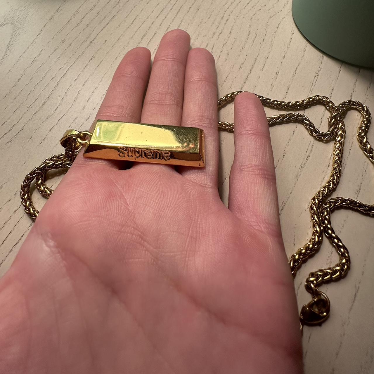 Supreme gold sale bar pendant real