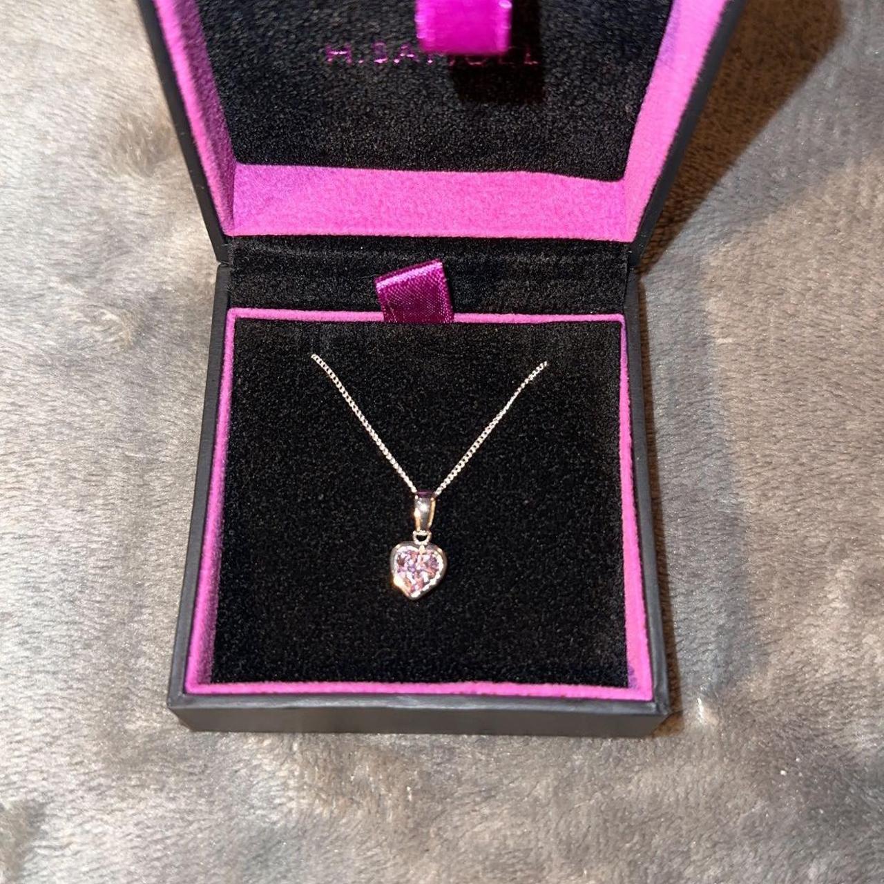 H•SAMUEL Silver Pink Cubic Zirconia Heart... - Depop