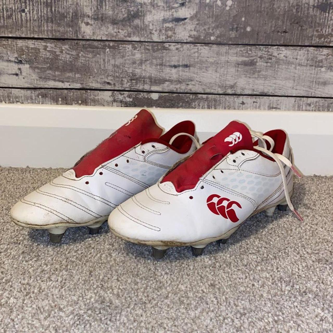 Red and white cantabury rugby boots size 9 Depop