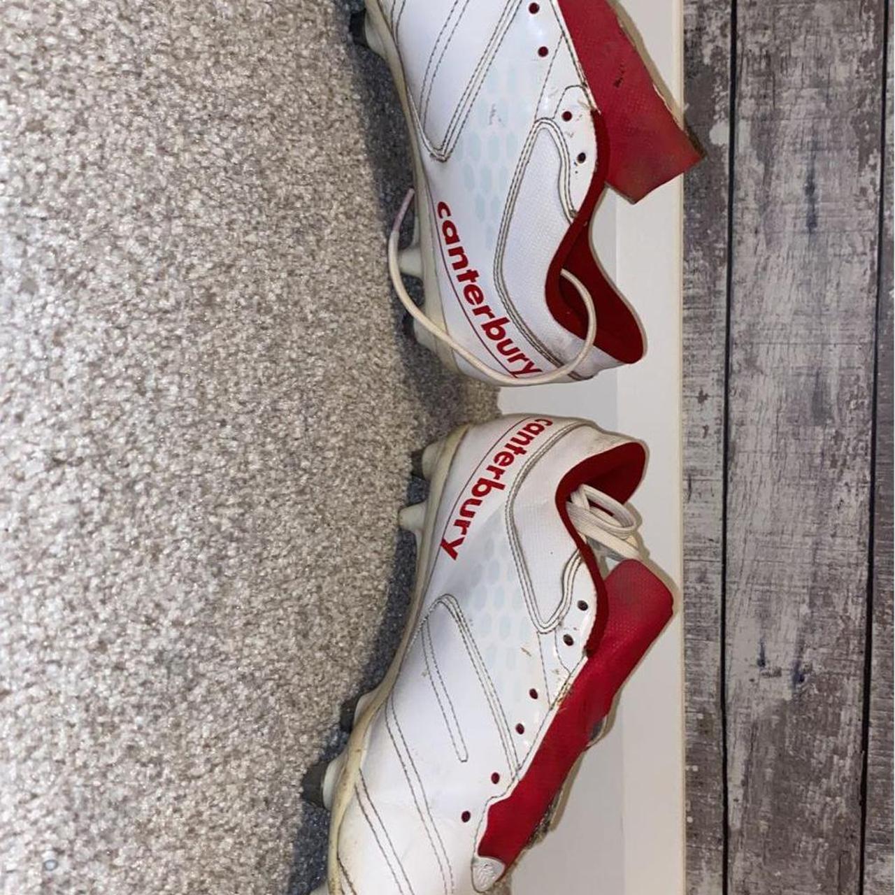 Red and white cantabury rugby boots size 9 Depop