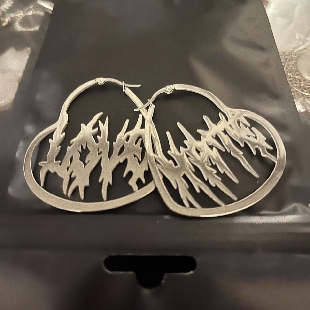 Pair of “Love” “Hate” earrings! Heart shaped hoops... - Depop