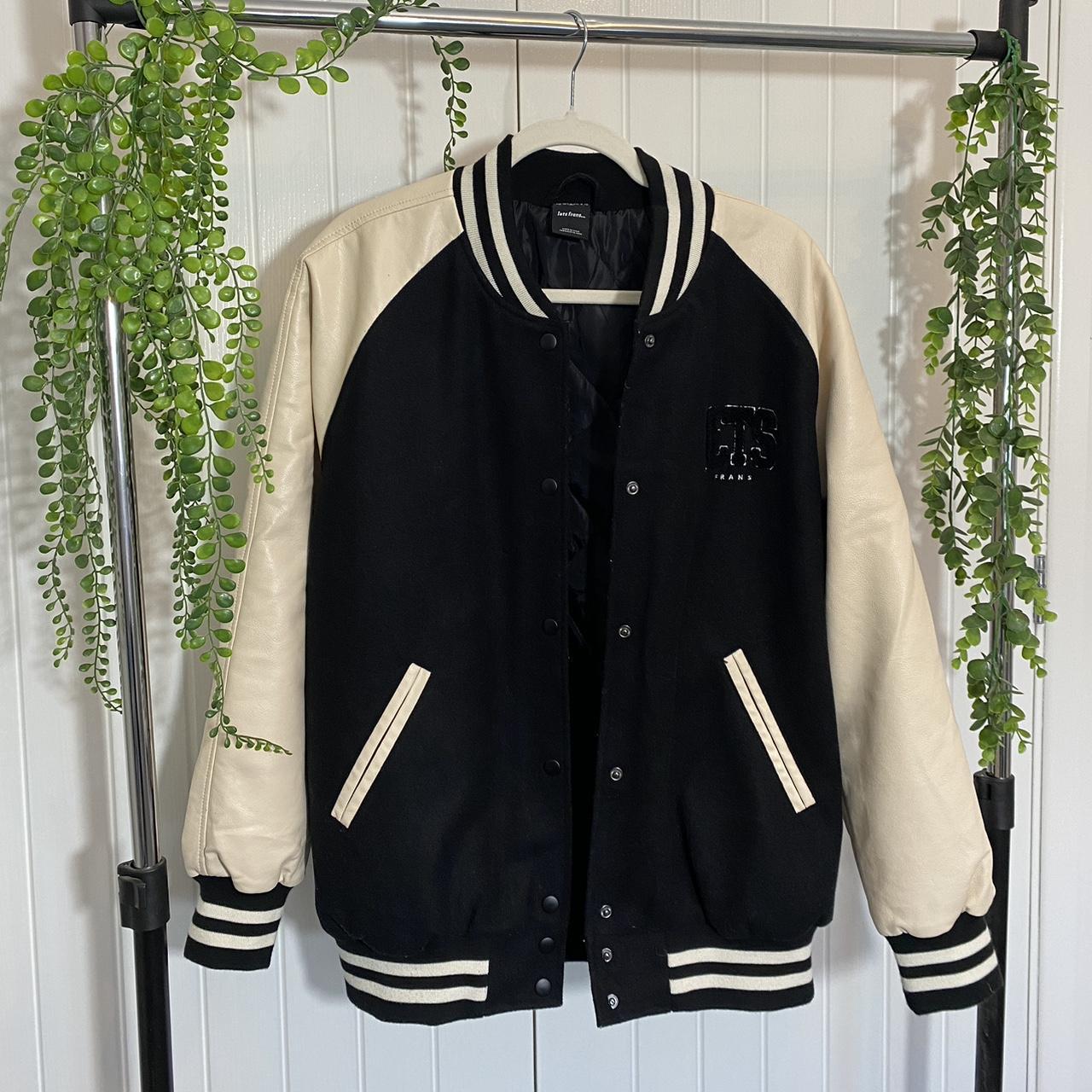 iets frans varsity jacket Black and cream, Depop