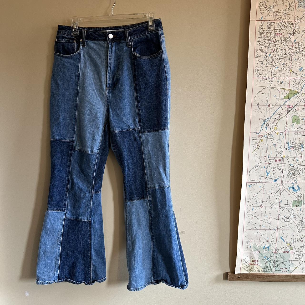 Tinseltown Patchwork high waisted flare jeans size... Depop
