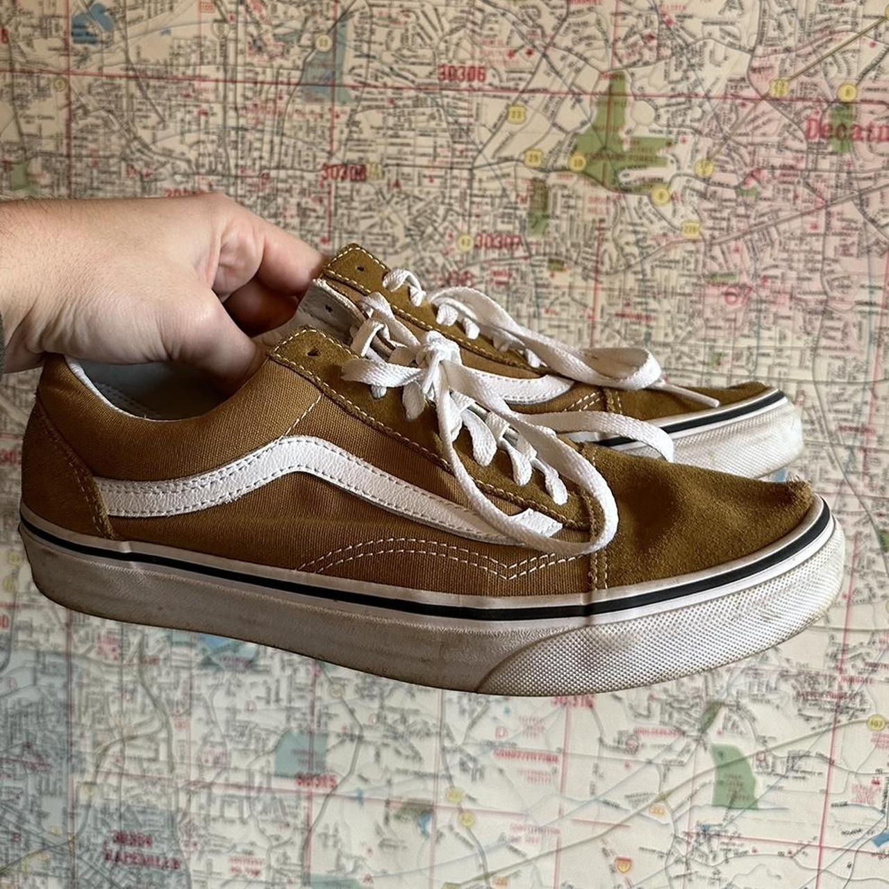 Vans Old Skool dark Tan white Womens size 9 mens 7.5 Depop