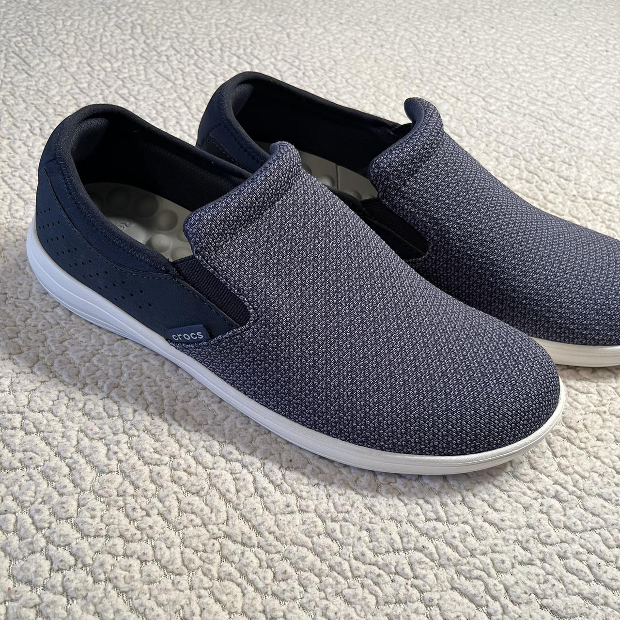 men’s or woman’s navy blue slip on comfy croc shoes…... - Depop