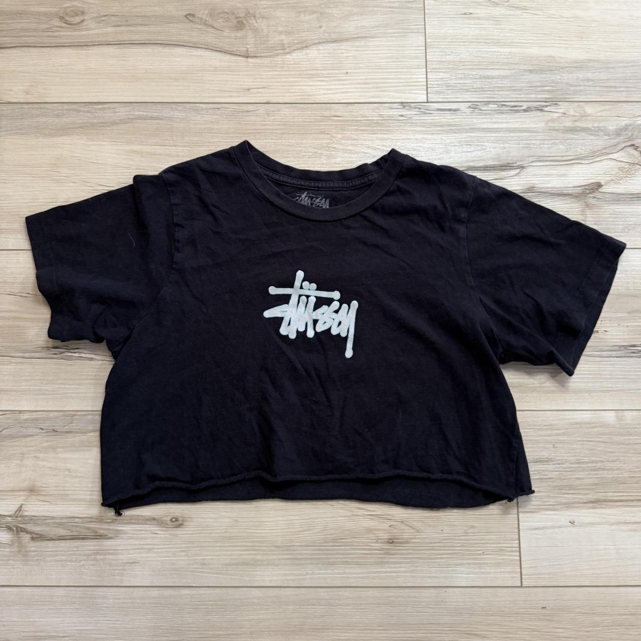 トップス Stussy crop tshirt Stussy Shirt Womens Small Black Cropped 1980 Spellout
