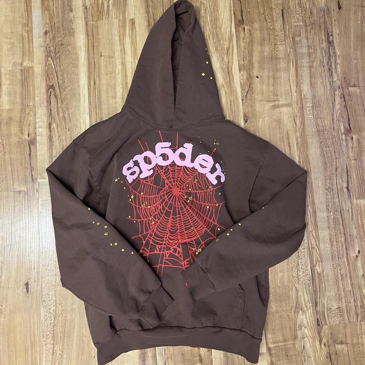 Spider Worldwide Men's Brown and Pink Hoodie | Depop