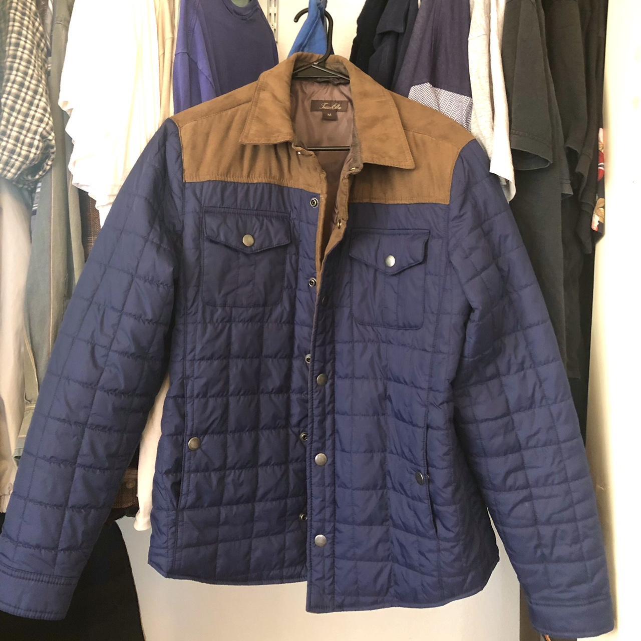 Men's Blue and Brown Jacket Depop