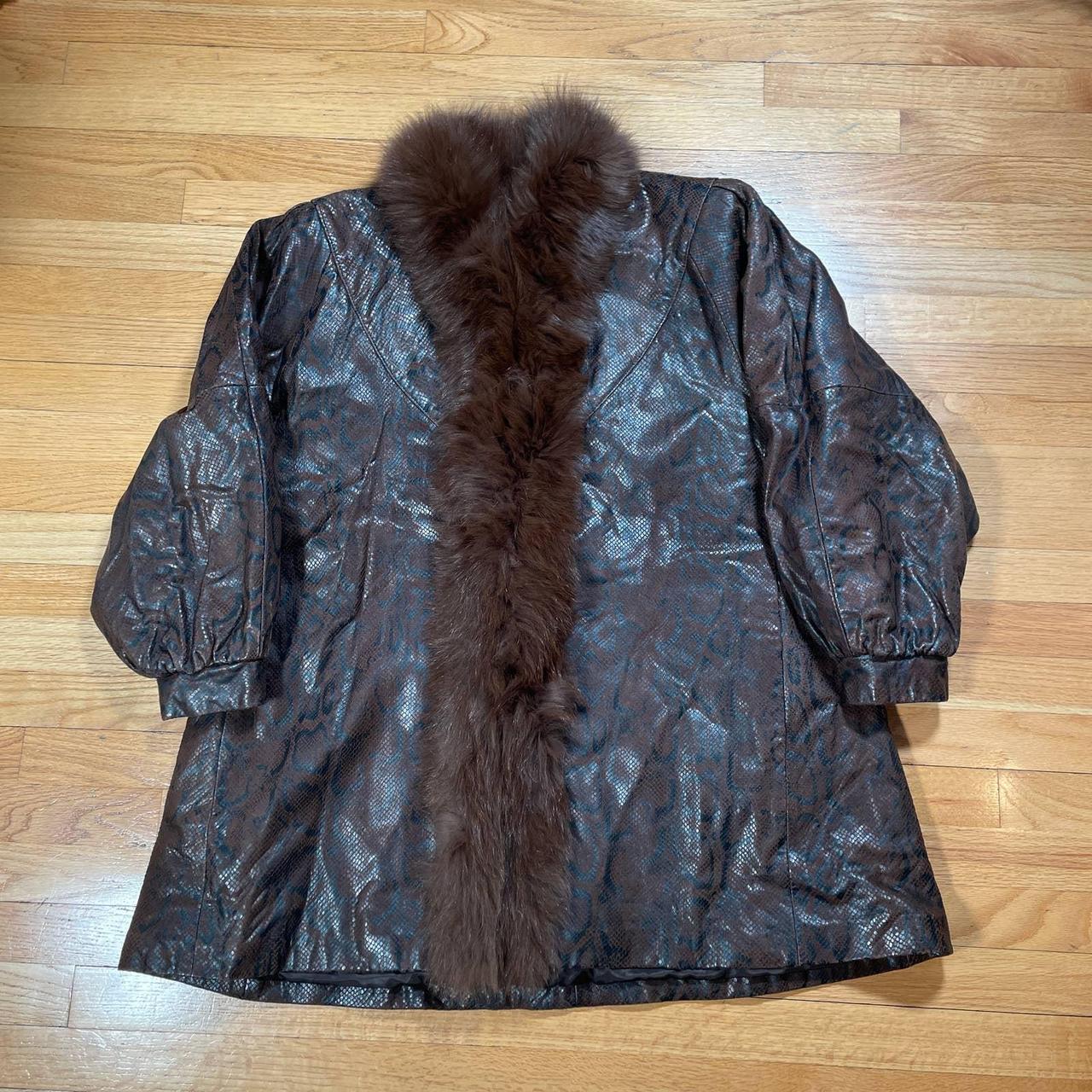 Vintage Fox Fur Collar Stamped Leather 80s Jacket... - Depop