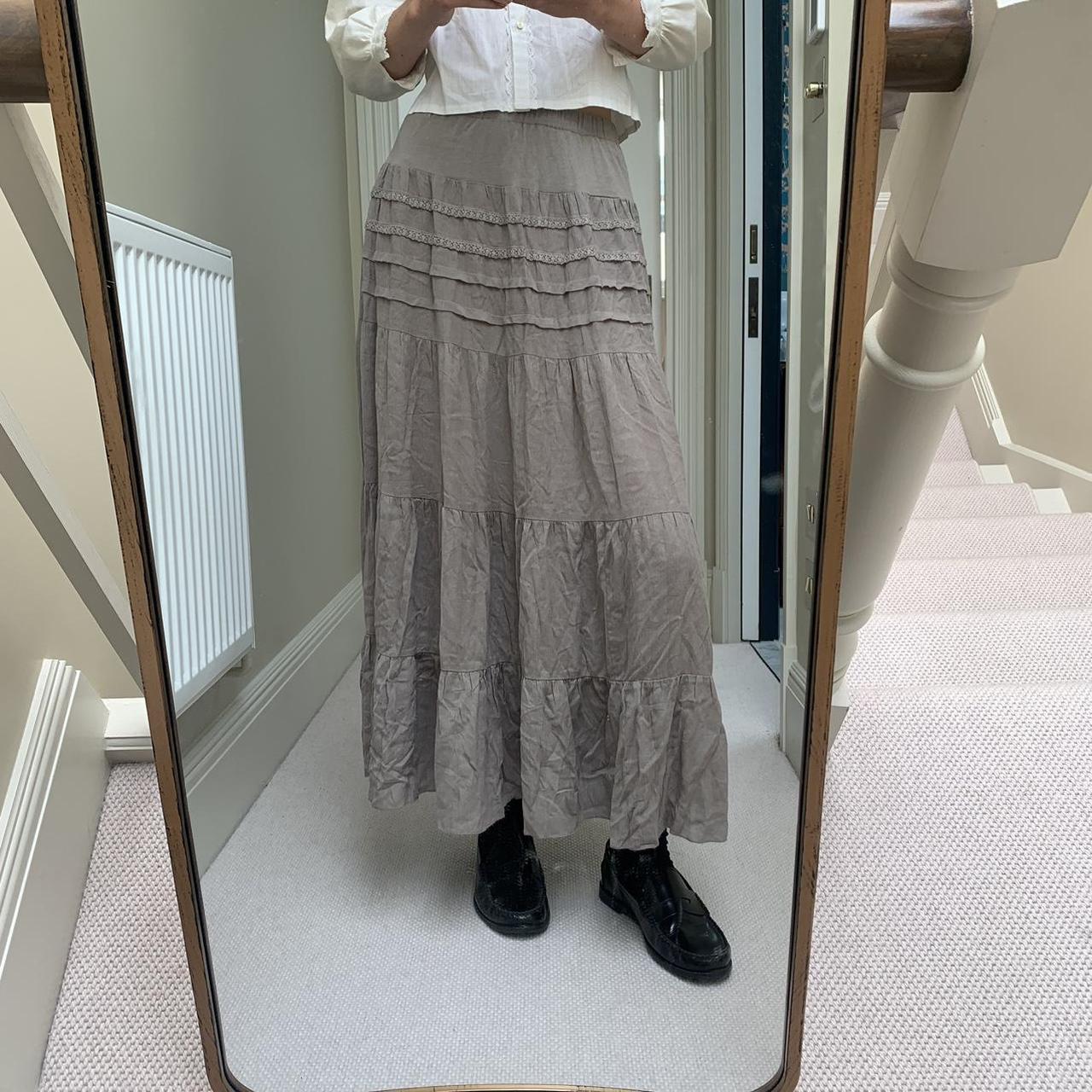 Grey long skirt with lace trim Size 8 - Depop