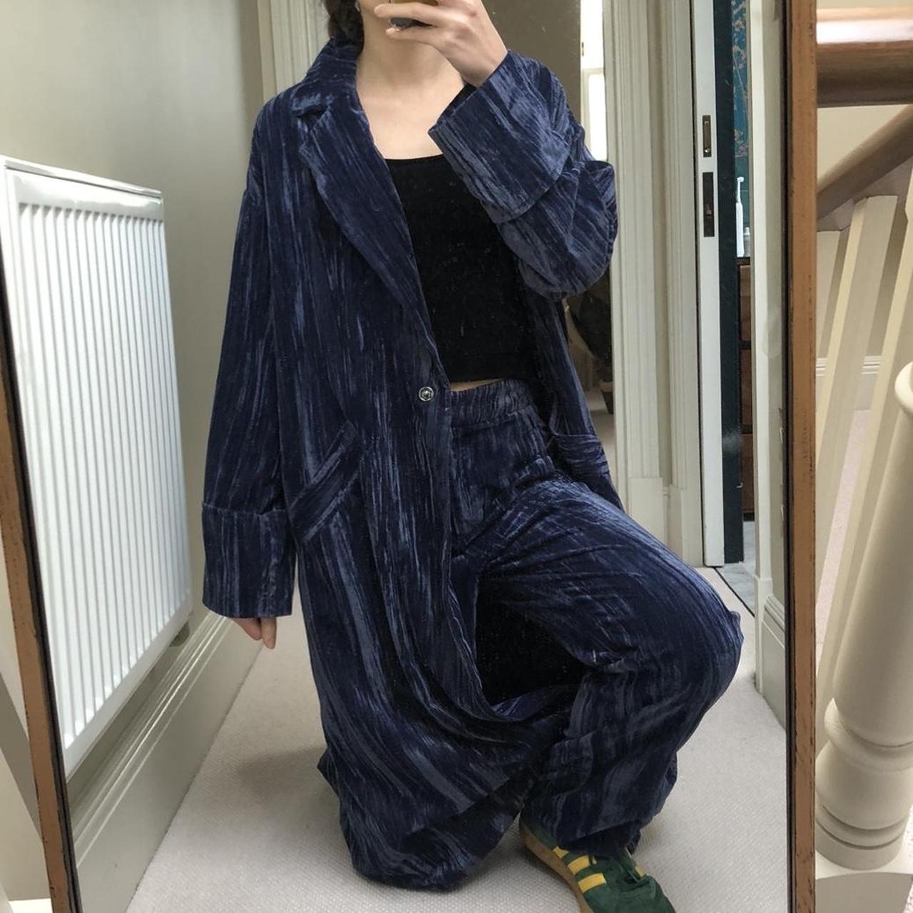 Velvet long navy suit Trousers are uk 8 And coat... - Depop