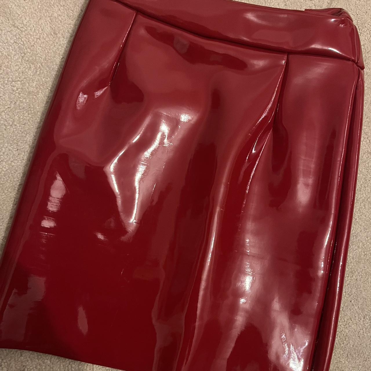 Oh Polly red vinyl/wet look skirt Worn a couple times - Depop