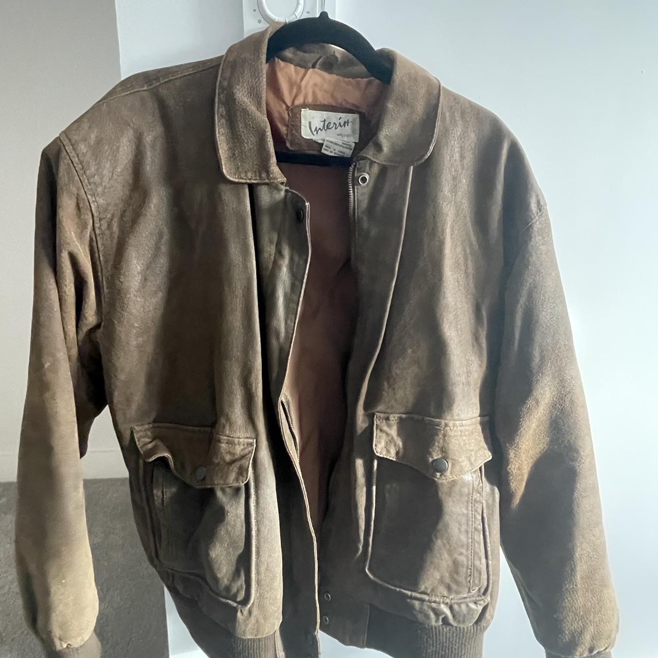 Interim brown Leather bomber jacket A well loved... - Depop