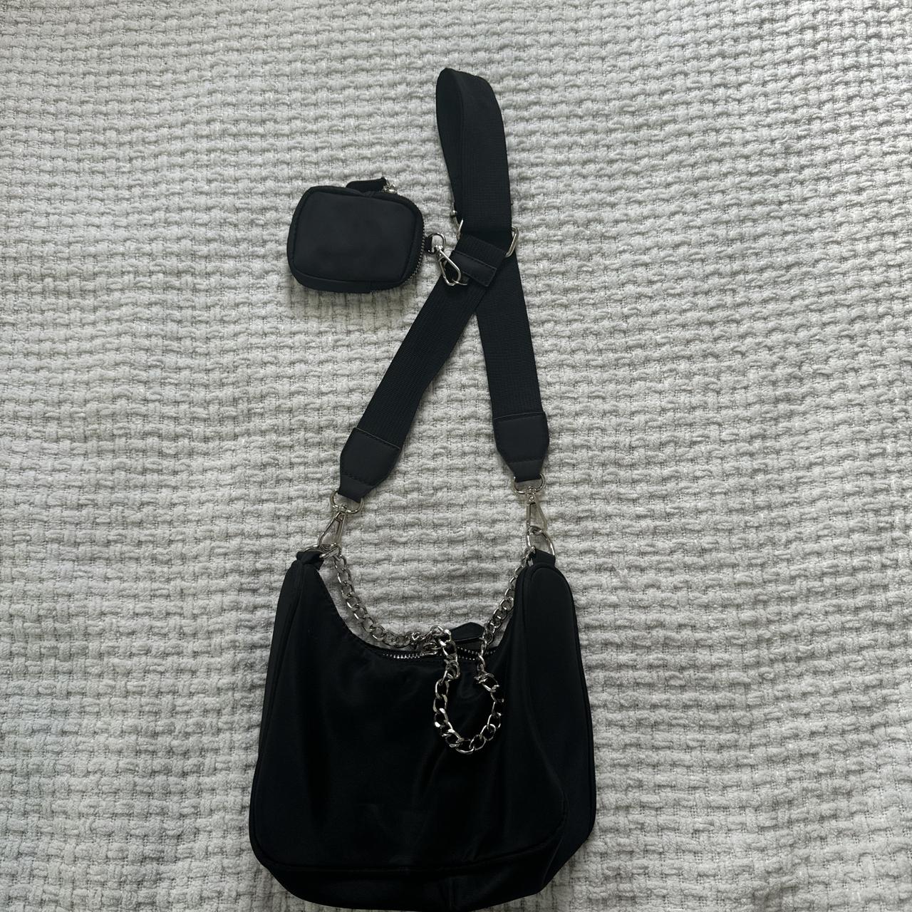 Black suede bag with silver chain detailing and. Depop