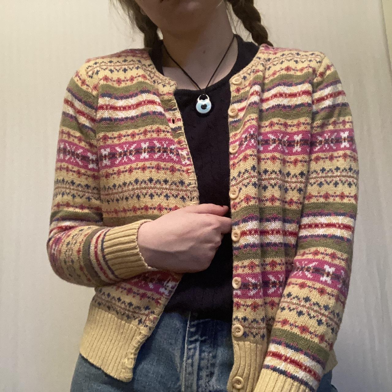 Vintage Y2k Colorful Striped Button Sweater 2000s... - Depop