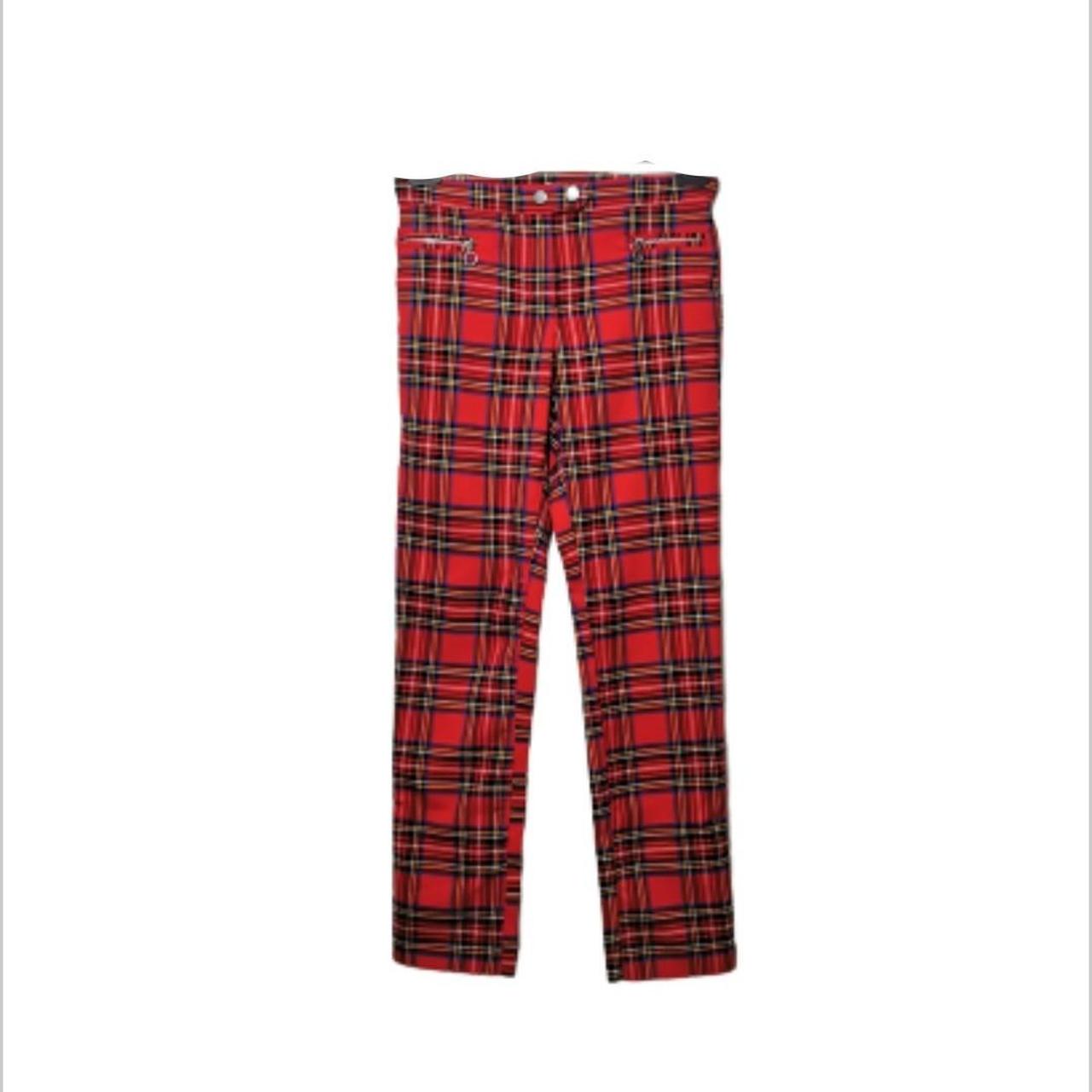 High waisted red tartan on sale trousers