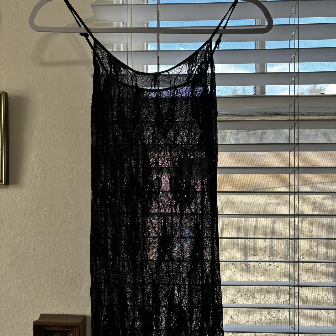 insane sheer maxi lace dress has the slit in... Depop