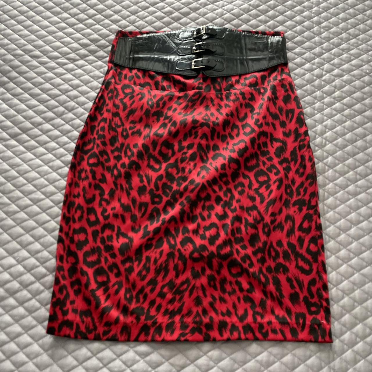 Leopard print skirt with red outlet top