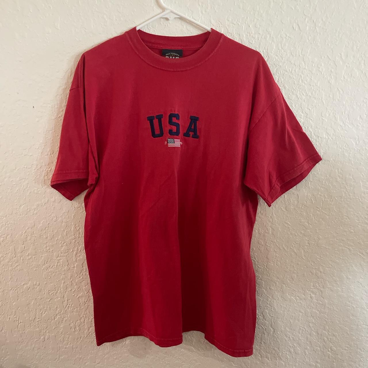 Red USA t-shirt great fit for multiple occasions 🏷️ - Depop