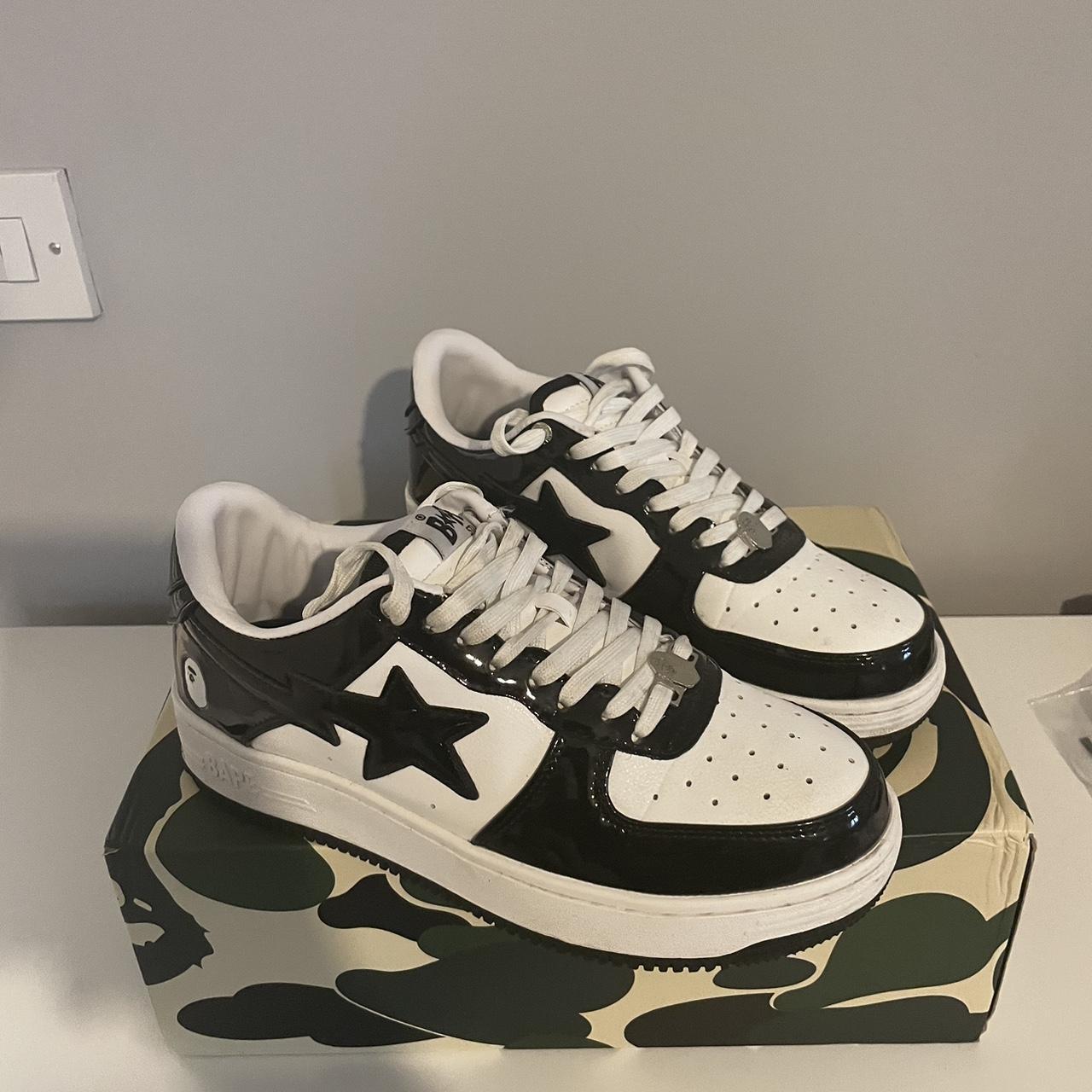 Bapesta patent leather black white Slightly used... - Depop