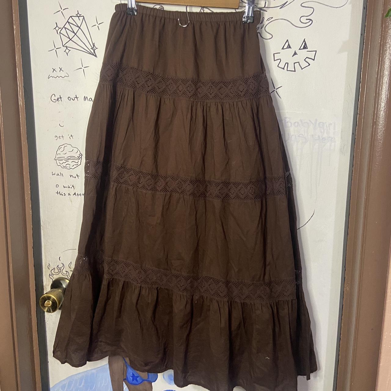long brown vintage skirt perfect condition maxi... - Depop