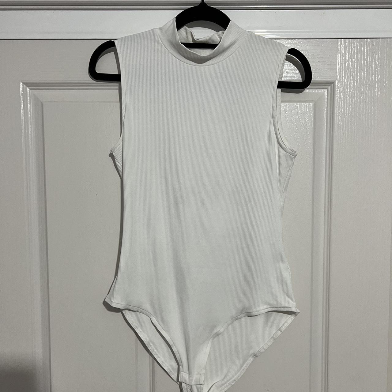 H&M white, ribbed, high neck bodysuit. Size... Depop