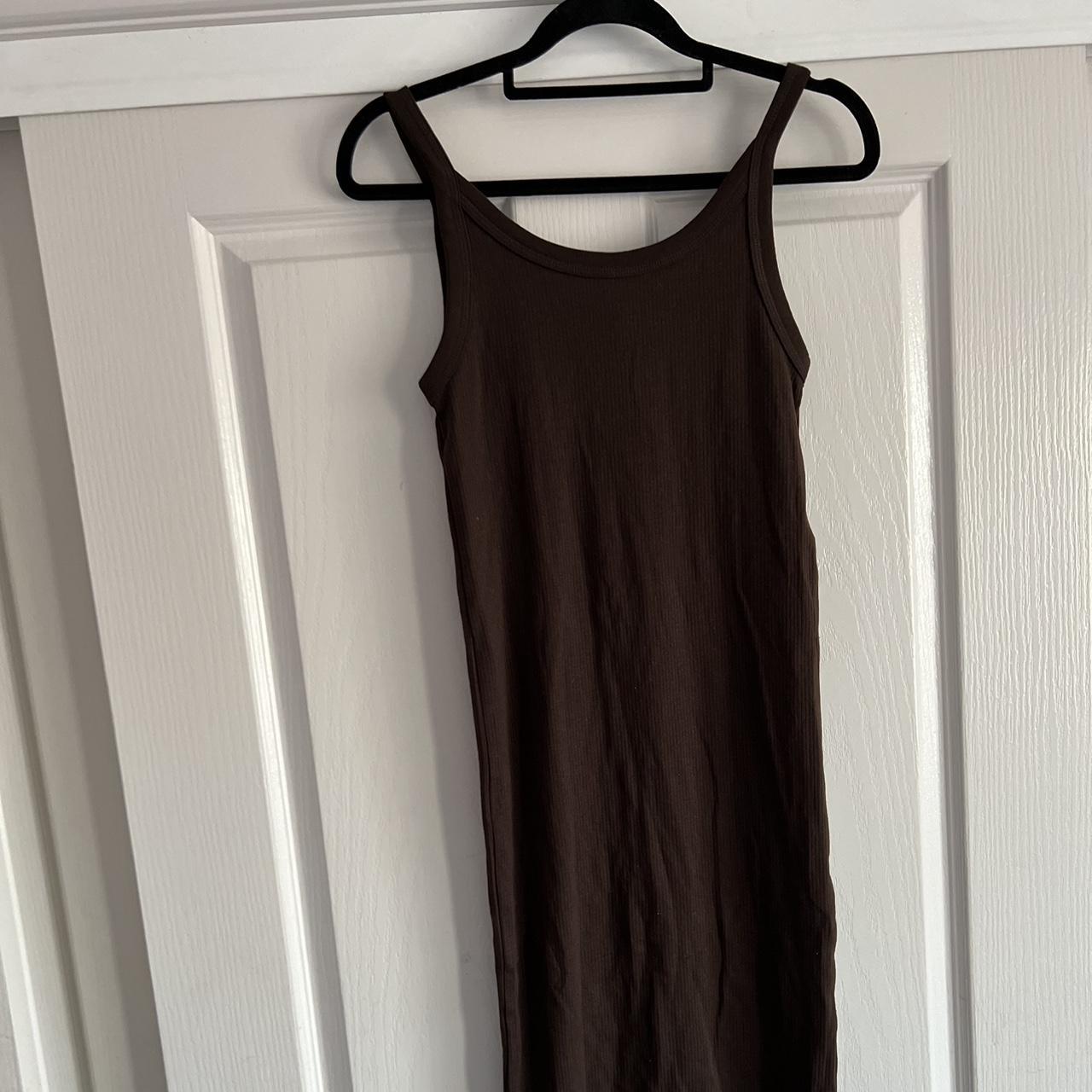 H&M basics, brown, ribbed, midi/maxi length dress.... - Depop