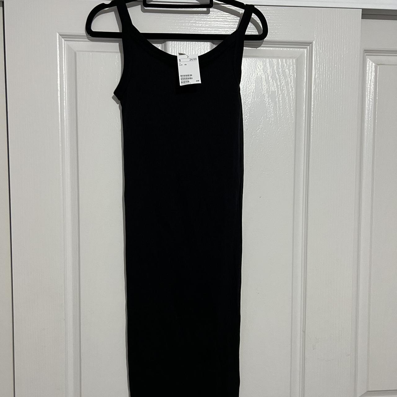 H&M basics, black, ribbed, midi dress - brand new... - Depop