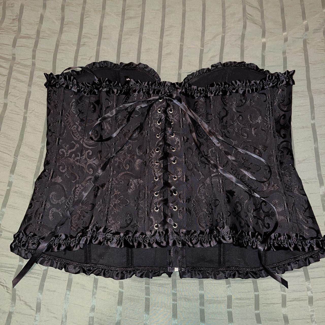 adore me black zip up corset 🦇🎥 black brocade with... - Depop