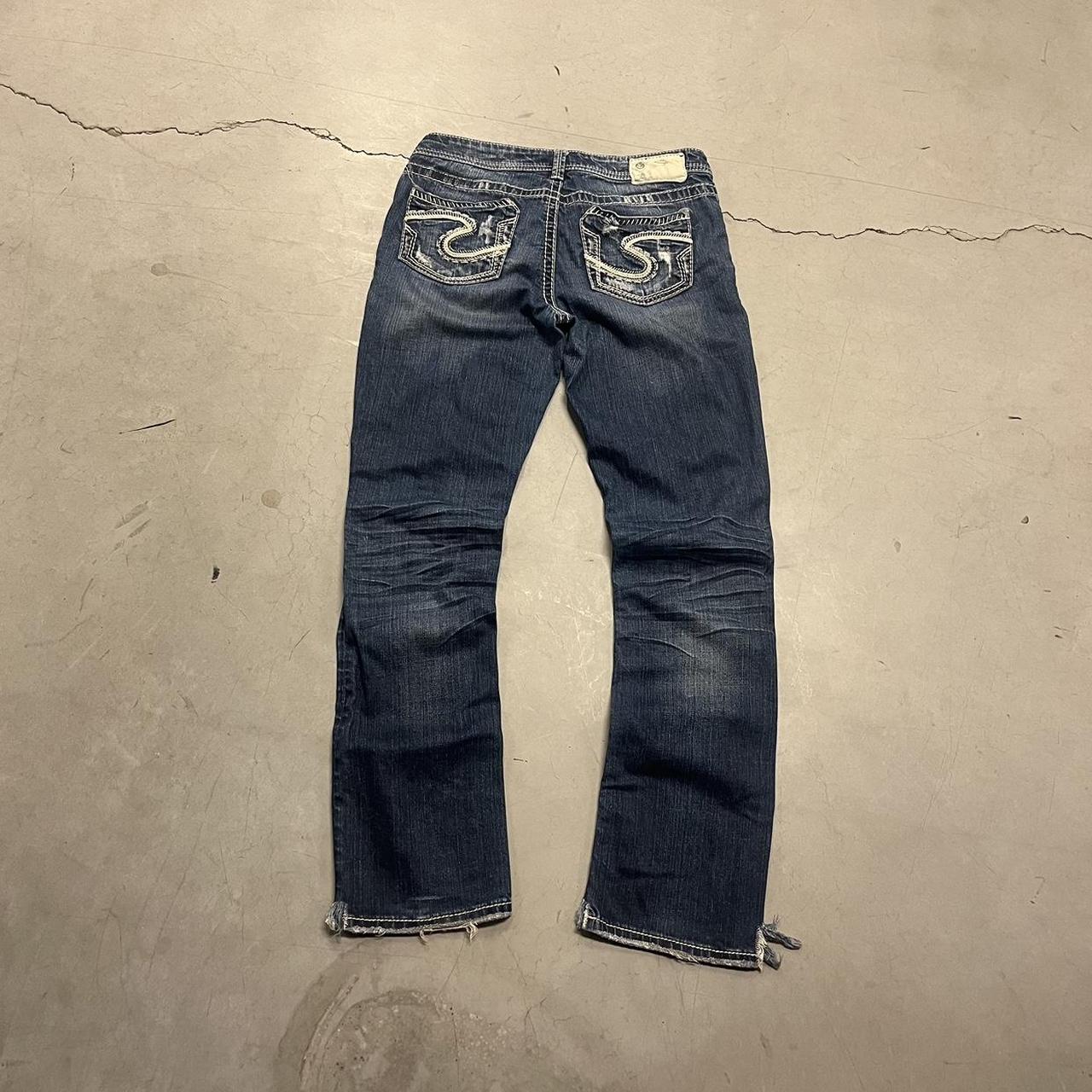 Vintage Y2K Darkwashed Distressed Bootcut Jeans... - Depop