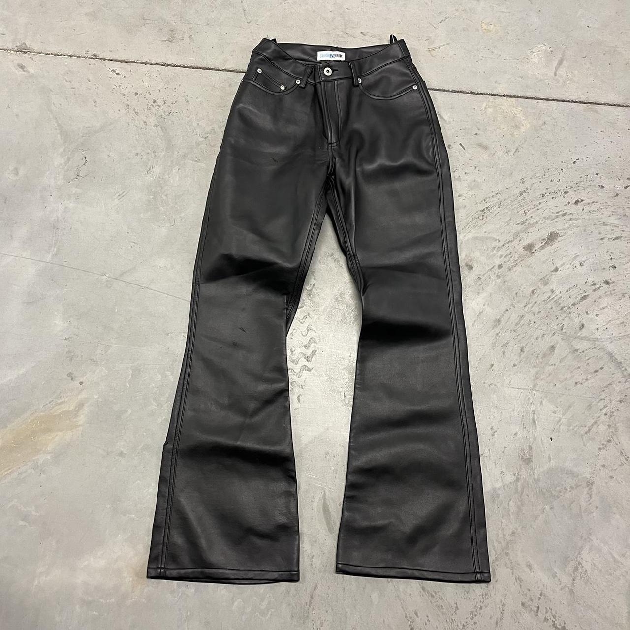vintage y2k rick owen’s style leather flared pants... - Depop