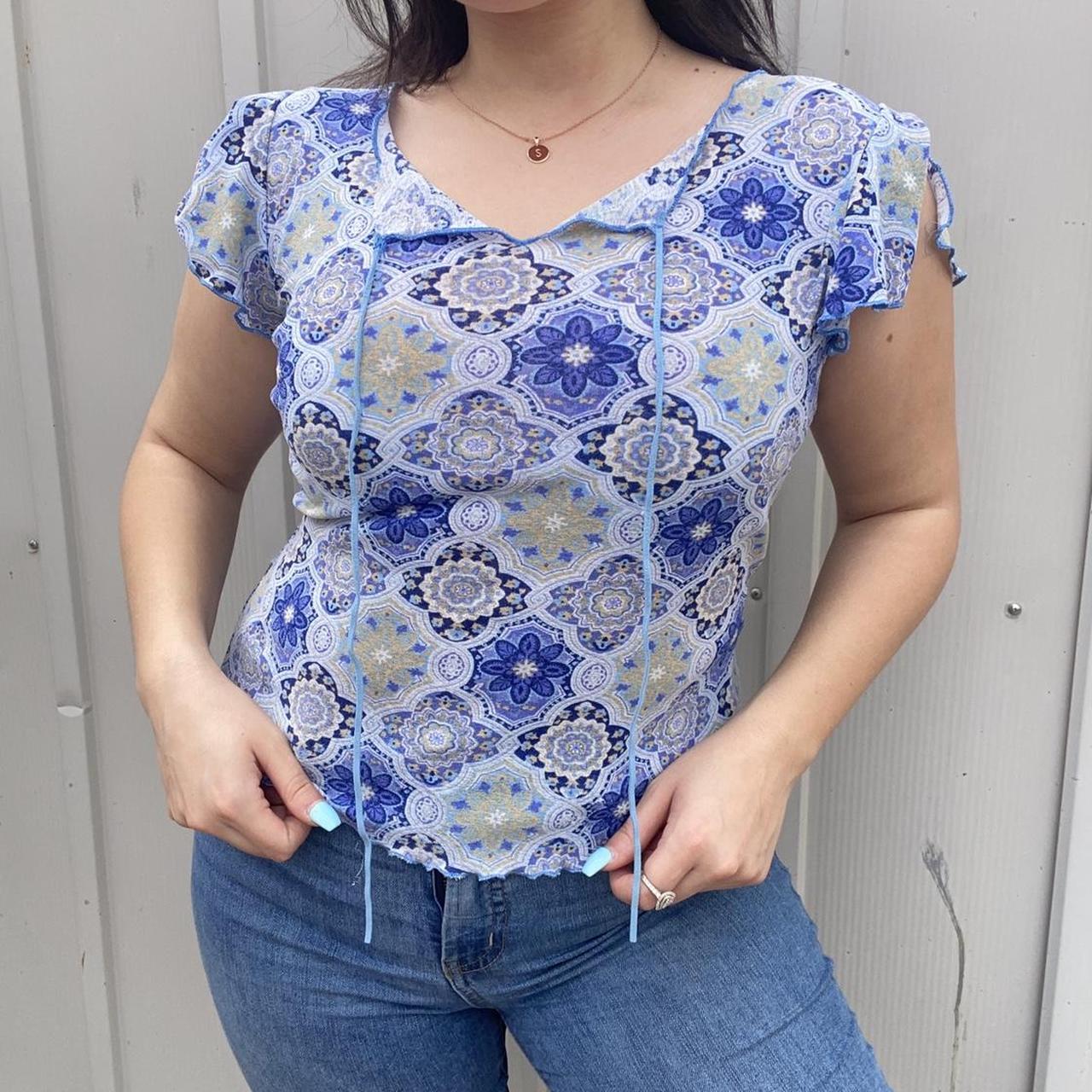 Charlotte Russe Women's Blue and Navy Blouse | Depop