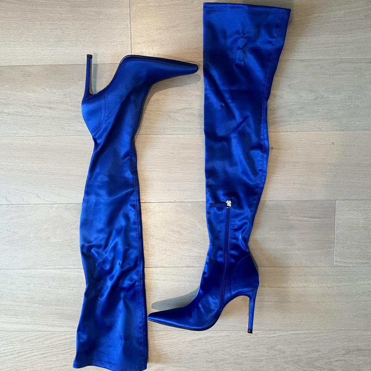 ZARA satin electric blue Over the Knee boots sold