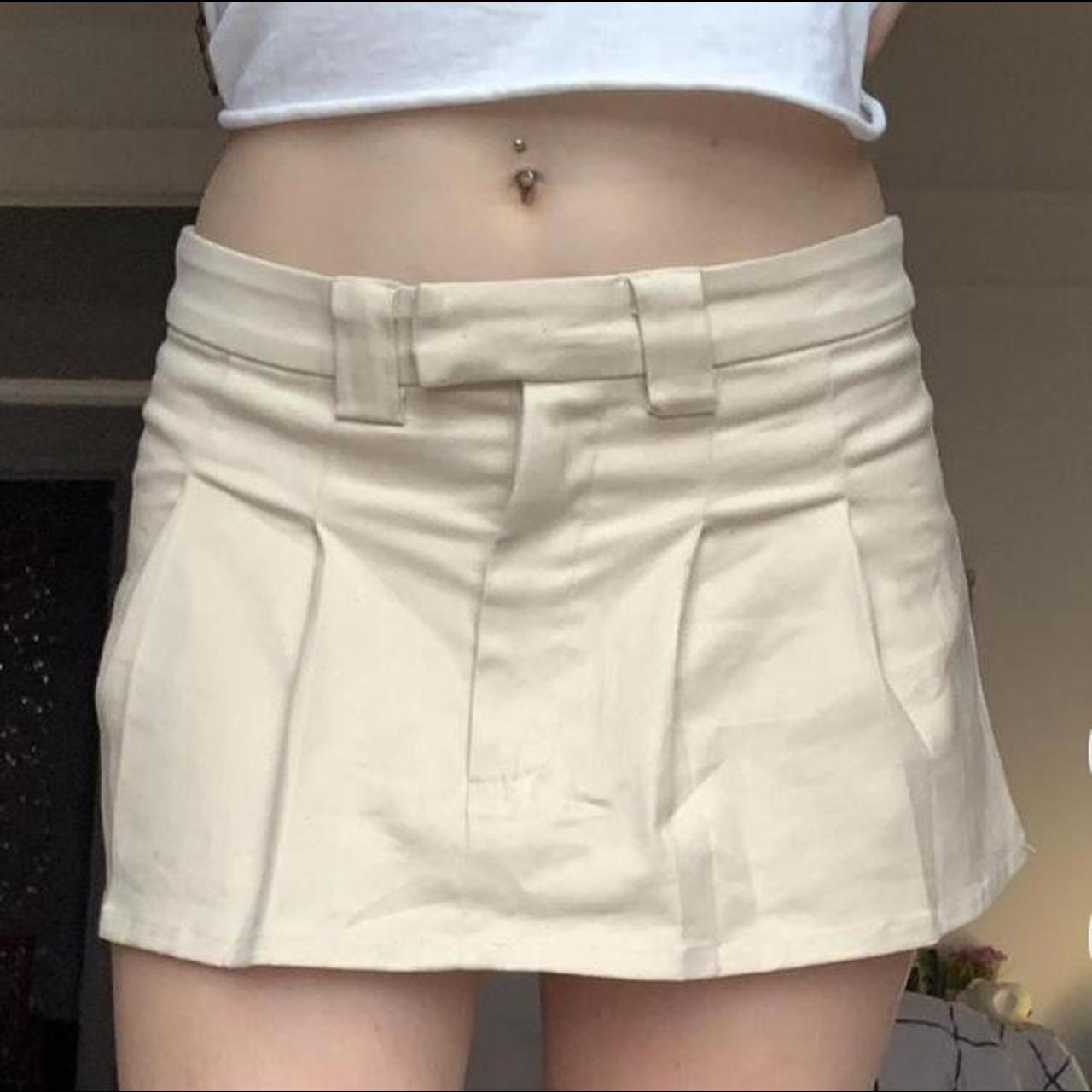 micro mini pleated cream colored skirt. never worn,... - Depop
