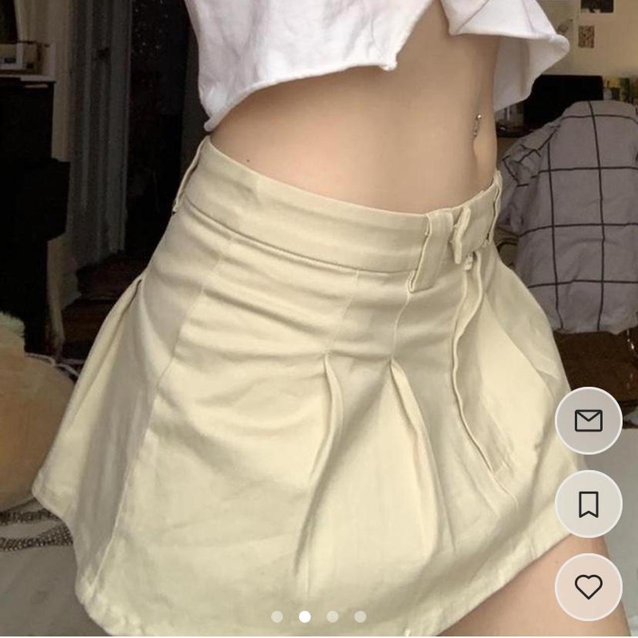 micro mini pleated cream colored skirt. never worn,... - Depop