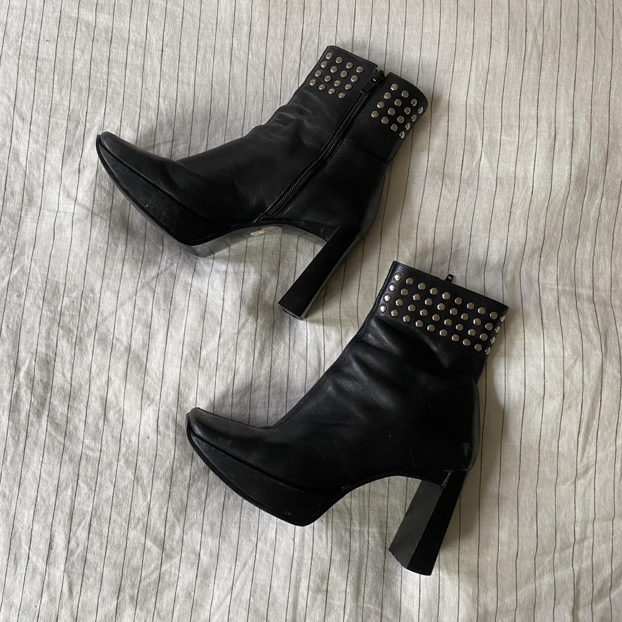 vintage 90's black platform chunky square toe boots... - Depop