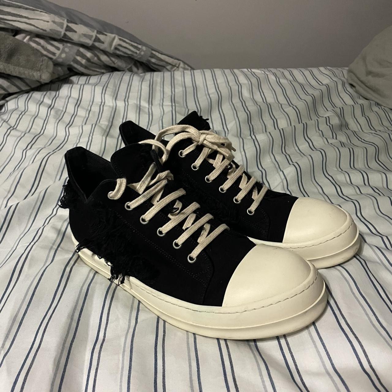 Rick Owens Men's White and Black Trainers | Depop