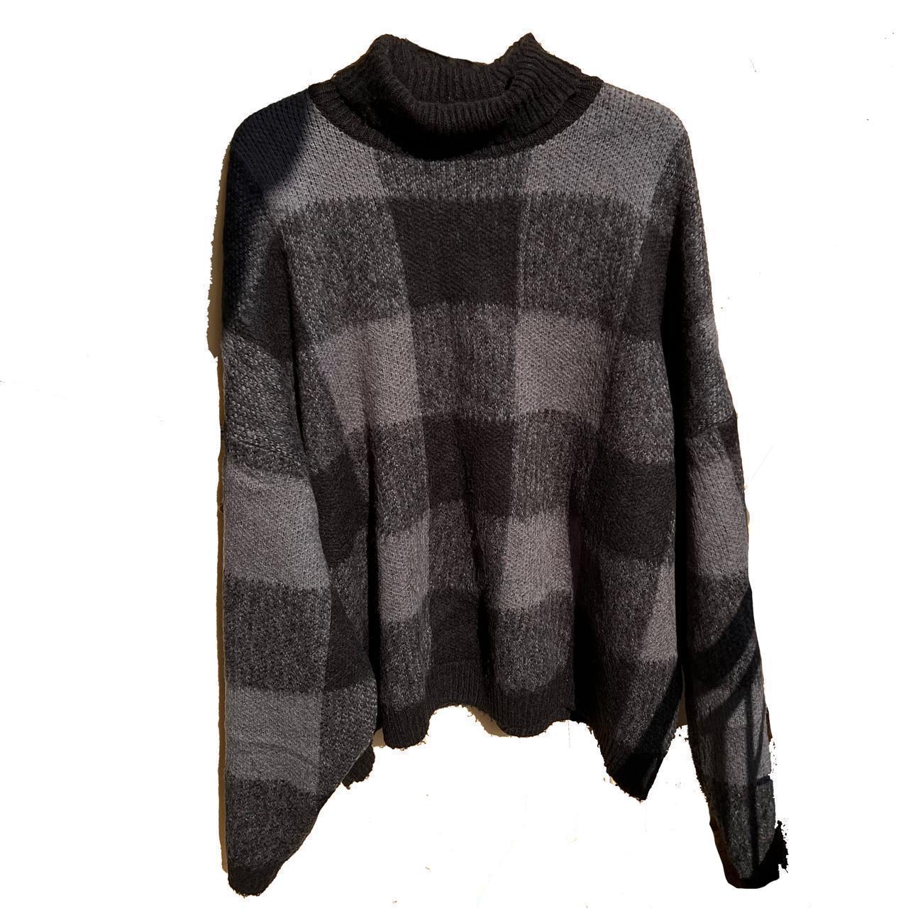 knitted jumper / sweater in black and grey check by... - Depop