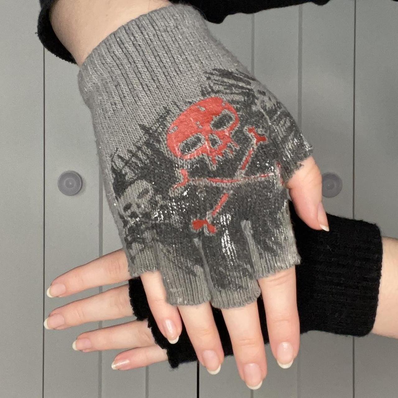 Y2k grunge skull cut off fingerless gloves One pair... Depop
