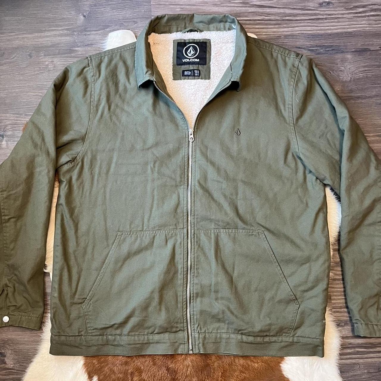 New Army Green Detroit style Volcom Jacket Sherpa... - Depop